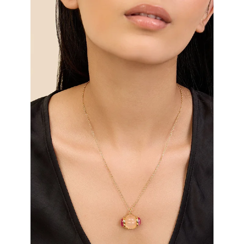 solitaire pendant necklaces for women-Isharya Pink Tourmaline Pendant in 18Kt Gold Plated Necklace