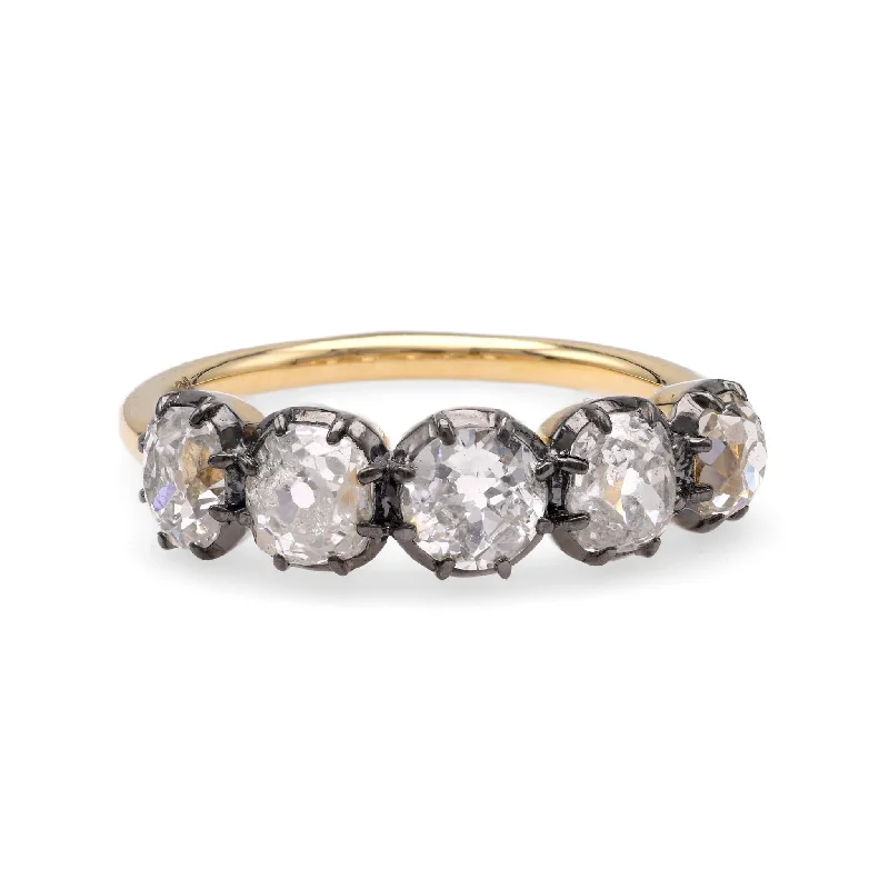 sterling silver rings for women-Victorian Style 5 Stone Diamond Gold & Platinum Wedding Band