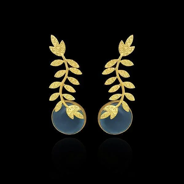 rose gold earrings for women-Kriaa Resin Stone Leaf Design Gold Plated Dangler Earrings - 1313101D