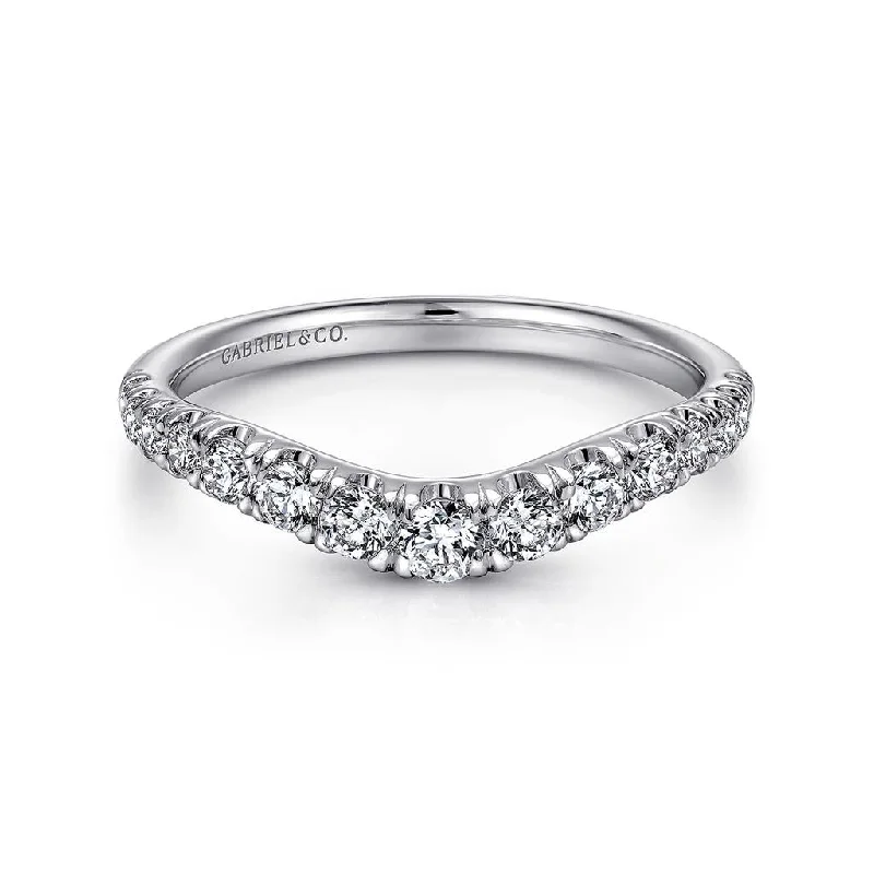 art deco style engagement rings for women-Gabriel & Co. Curved 14K White Gold French Pave Set Diamond Wedding Band - 0.5 ct