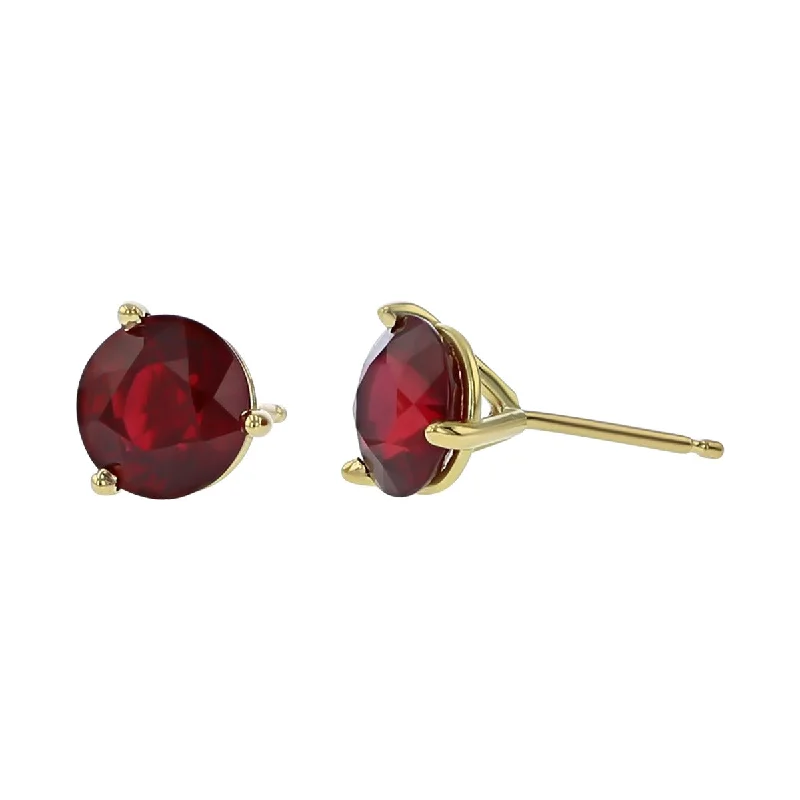 colorful earrings for women-18K Yellow Gold Mozambique Ruby Stud Earrings