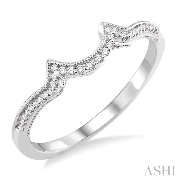 geometric rings for women-1/10 Ctw Round Cut Diamond Wedding Band in 14K White Gold