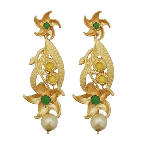 religious earrings for women-Kriaa Green Austrian Stone Pearl Drop Gold Plated Dangler Earrings - 1313116B