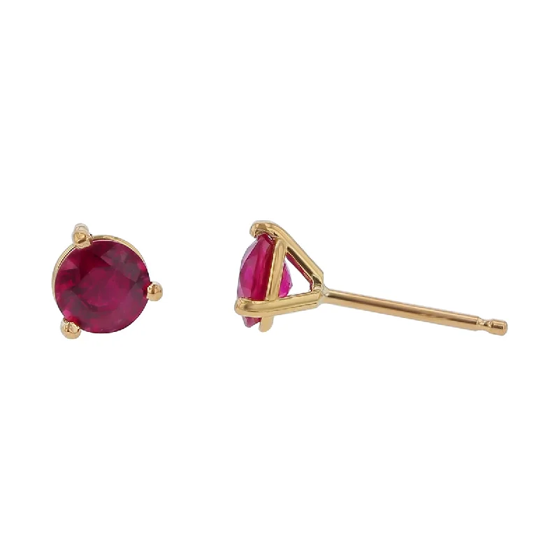 minimalist earrings for women-1.02ct 5mm Round Burma Ruby (H) Stud Earrings in 18k Yellow Gold