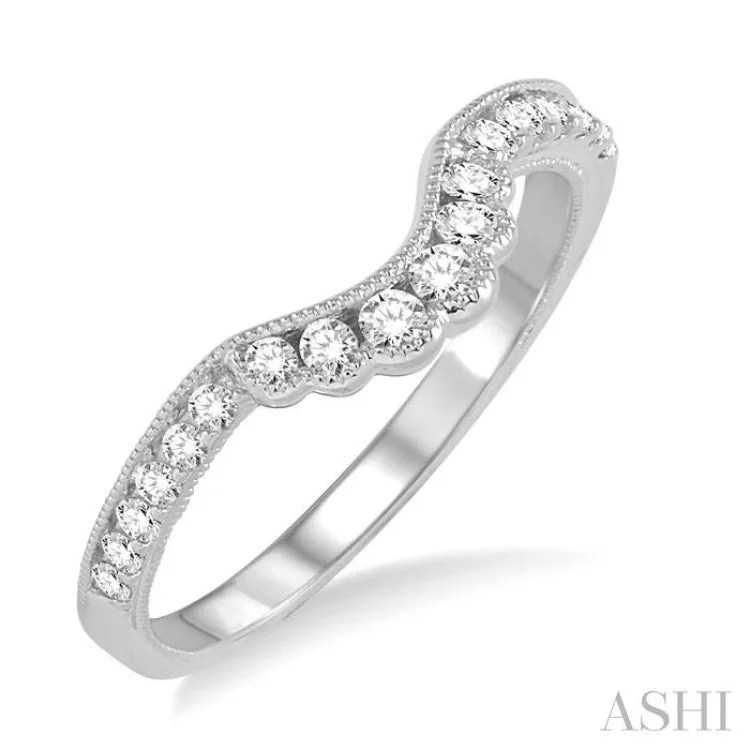 anniversary rings for women-1/5 Ctw Round Cut Diamond Wedding Band in 14K White Gold