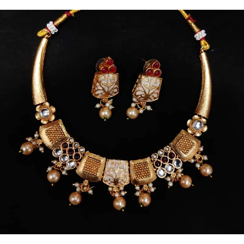 choker necklaces for women-Akruti Collection Gold Plated Pota Stone Necklace Set