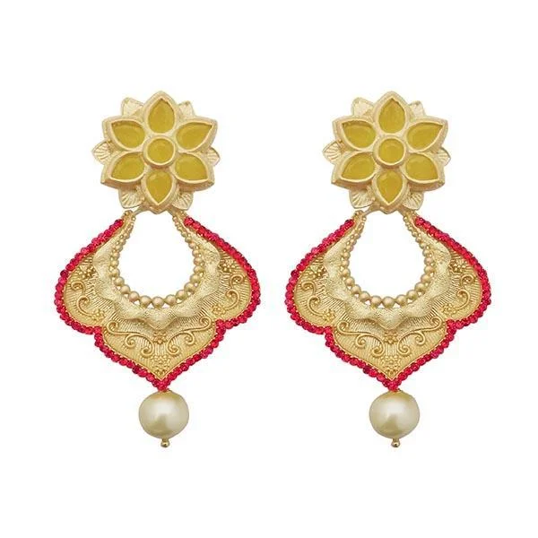 glamorous earrings for women-Kriaa Red Austrian Stone Pearl Drop Gold Plated Dangler Earrings - 1313117E