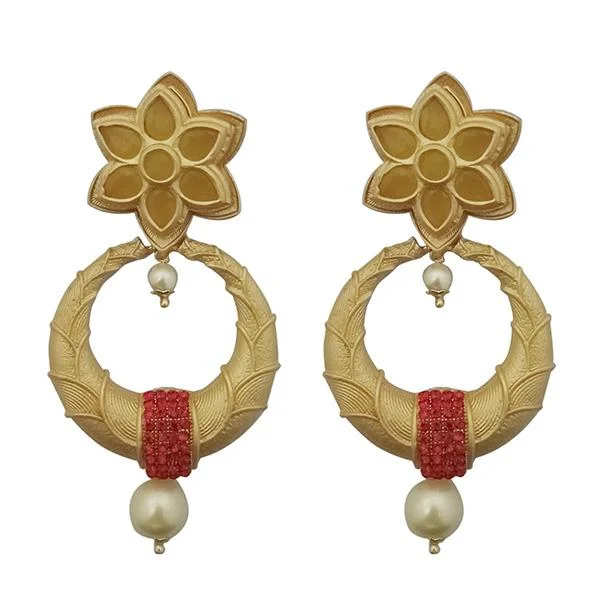 colorful earrings for women-Kriaa Pink Austrian Stone Pearl Drop Gold Plated Dangler Earrings - 1313113F