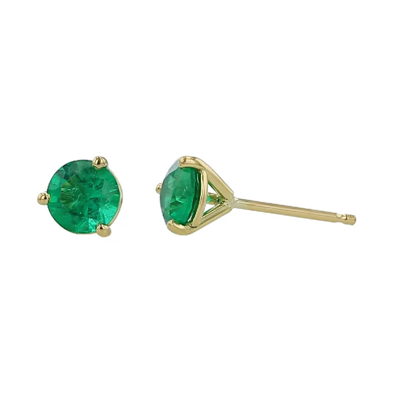 luxury earrings for women-18K Yellow Gold Zambian Emerald Stud Earrings