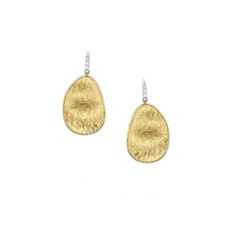 rose gold earrings for women-Lunaria 0.05Ct Diamond Hand Engraved Drop Earrings in 18K Yellow and Gold