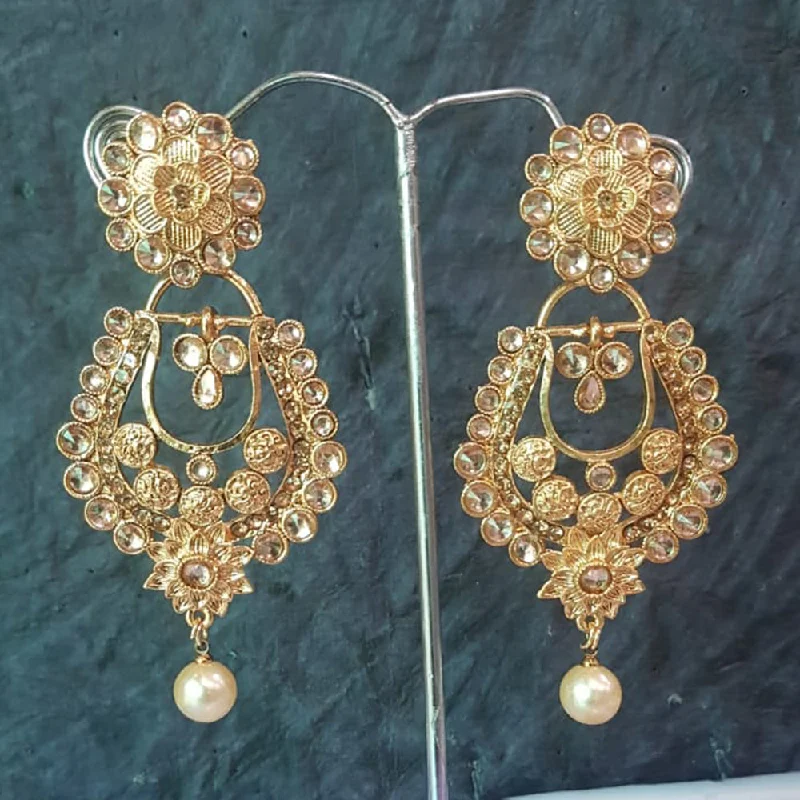 religious earrings for women-Shreeji Gold Plated Crystal Stone Dangler Earrings