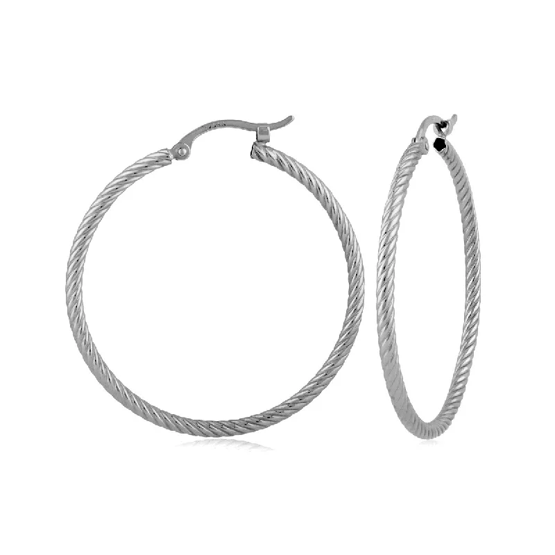 gold earrings for brides-14K White Gold Twist Tubing Hoop Earrings