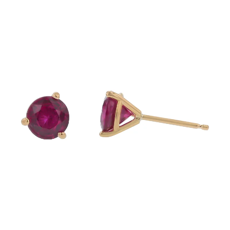 infinity drop earrings for women-2.11ct 6mm Round Mozambique Ruby Stud Earrings in 18k Yellow Gold