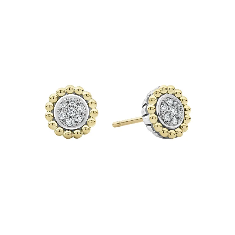 statement drop earrings for women-Two Tone Caviar Diamond Stud Earrings