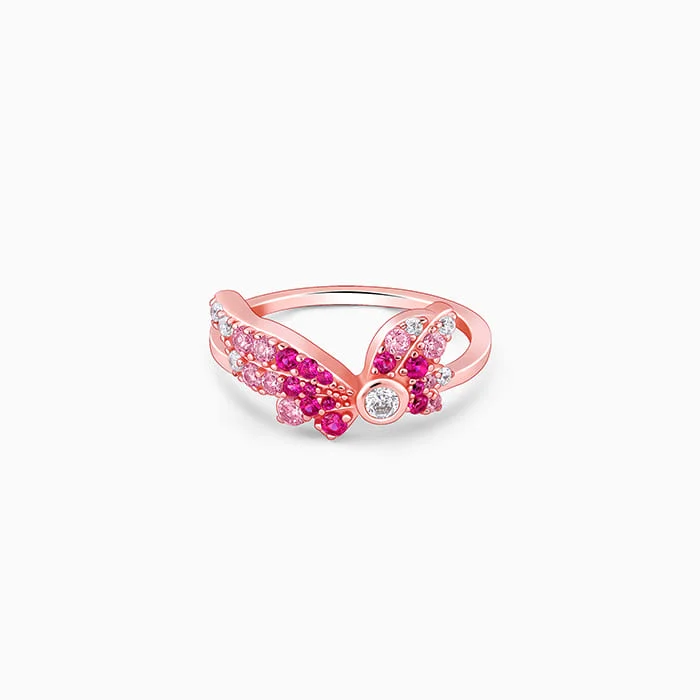 platinum rings for women-Rose Gold Fly In Pink Ring