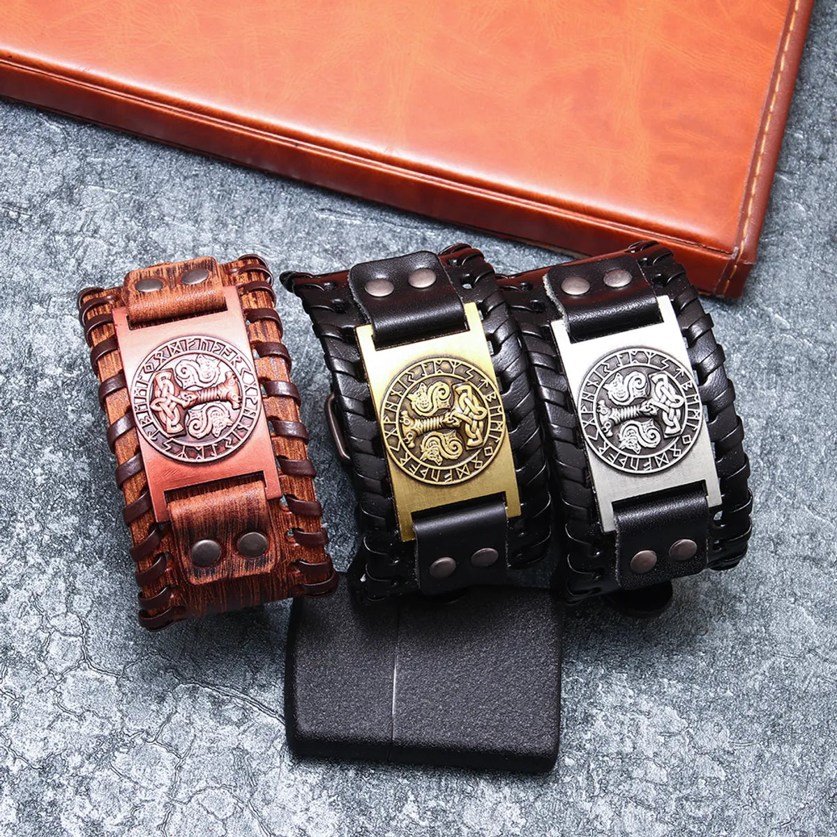 tennis bracelets for women-1 Piece Hip-Hop Totem Letter Alloy Leather Unisex Bangle