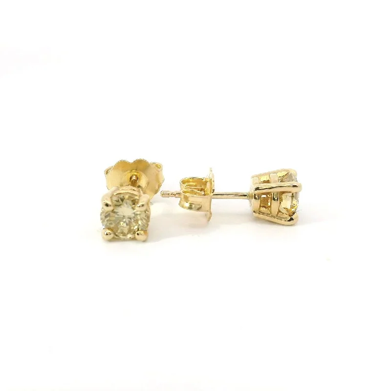 gold plated earrings for women-14K Natural Yellow Diamond Stud Earrings