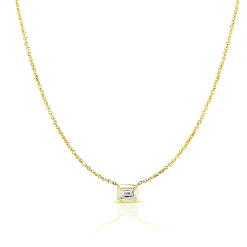 solitaire pendant necklaces for women-18K Emerald Cut Diamond Necklace