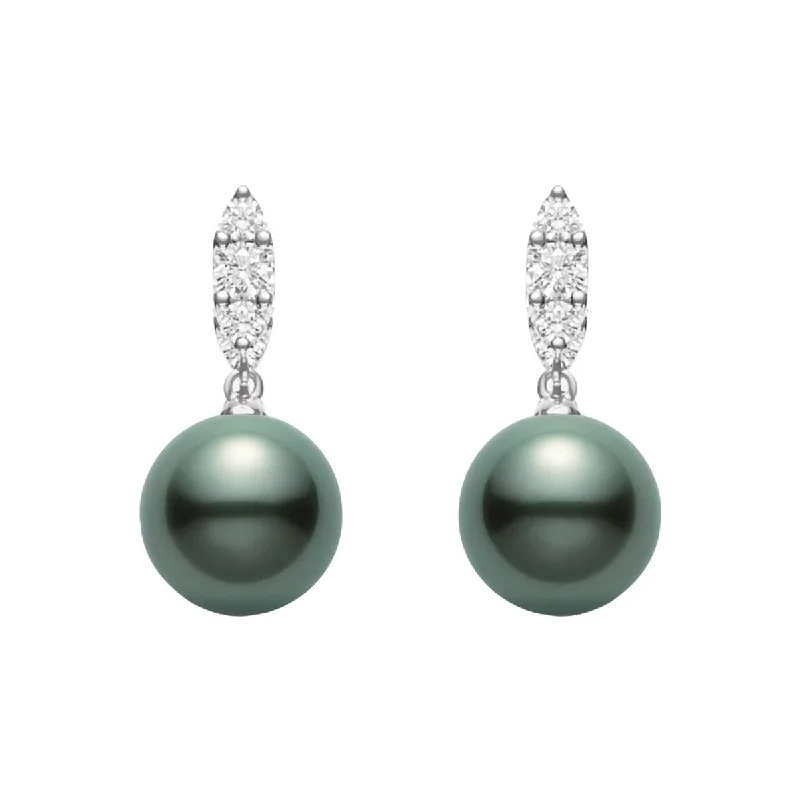 princess cut earrings for women-Morning Dew Black South Sea Pearl Drop Earrings