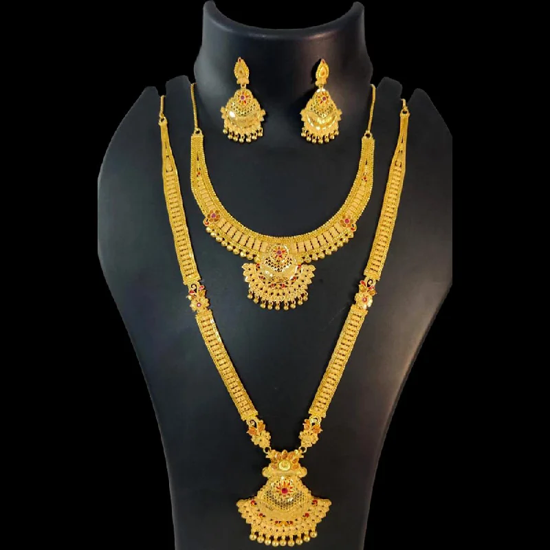 sapphire necklaces for women-Pari Art Jewellery Forming Gold Double Necklace Set