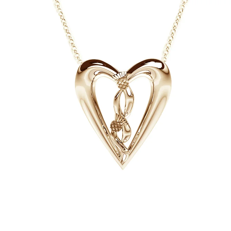 double chain necklaces for women-Edinburgh Celtic Thistle Heart Necklace in Yellow Gold