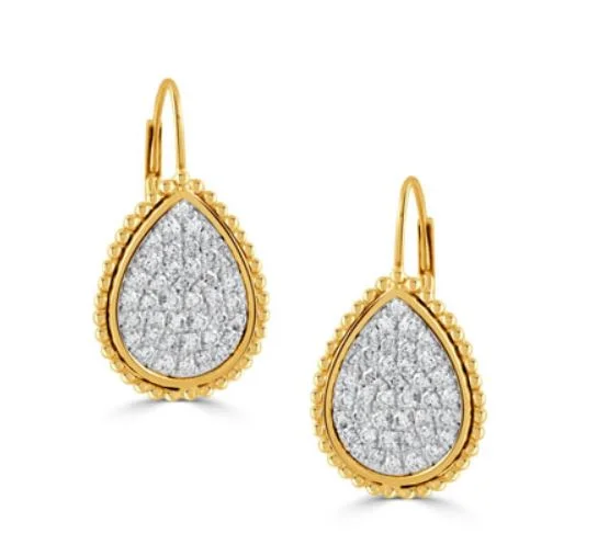 celestial earrings for women-Byzantine 0.84Ct Diamond Pave Drop Earrings in 18k Yellow and White Gold