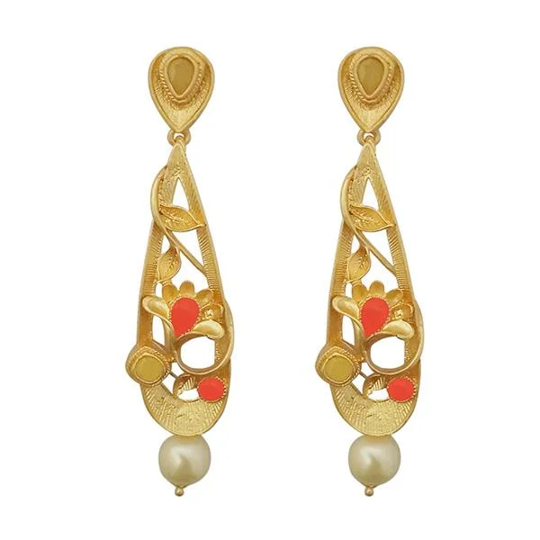 dangling gemstone earrings for women-Kriaa Orange Austrian Stone Pearl Drop Gold Plated Dangler Earrings