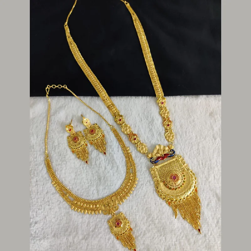 diamond heart necklaces for women-Pari Art Jewellery Forming Gold Double Necklace Set