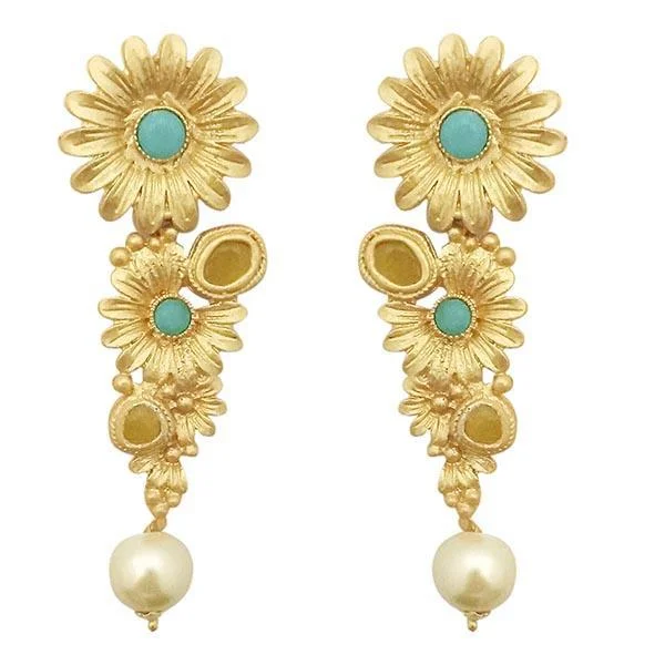 hoop earrings for women-Kriaa Blue Pota Stone Gold Plated Floral Dangler Earrings - 1313109C