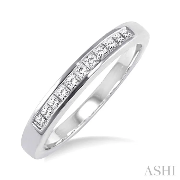 birthstone rings for women-1/4 Ctw Princess Cut Diamond Wedding Band in 14K White Gold