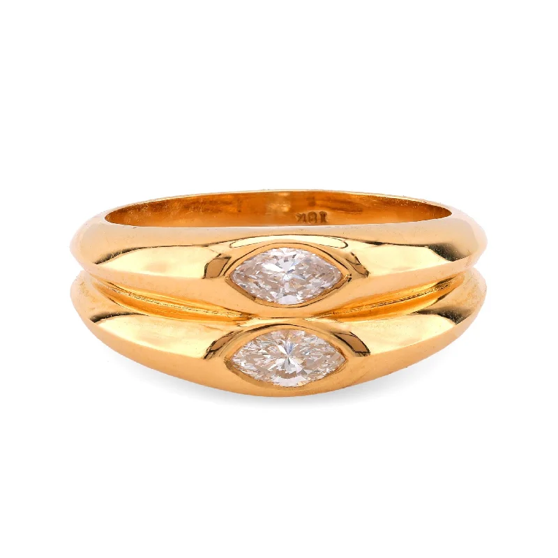 mixed metal rings for women-Vintage Diamond 18K Yellow Gold Dual Layer Ring