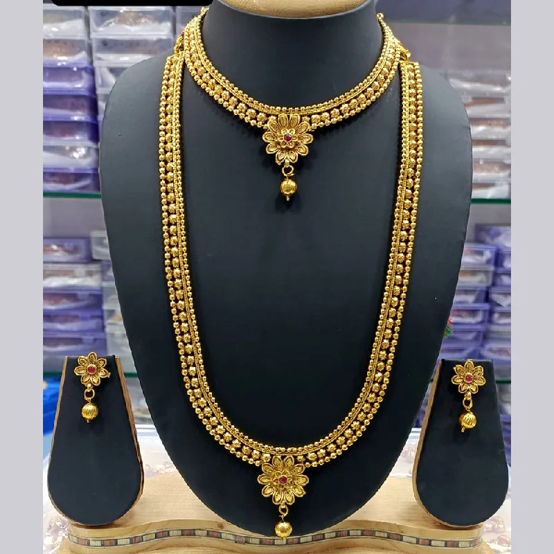 golden pendant necklaces for women-Manisha Jewellery Gold Plated Pota Stone Double Necklace Set