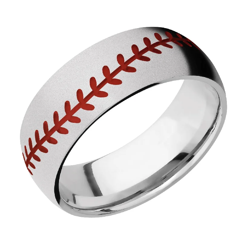 custom-made engagement rings for women-Lashbrook 8MM Cobalt Chrome Wedding Band with a Baseball Pattern