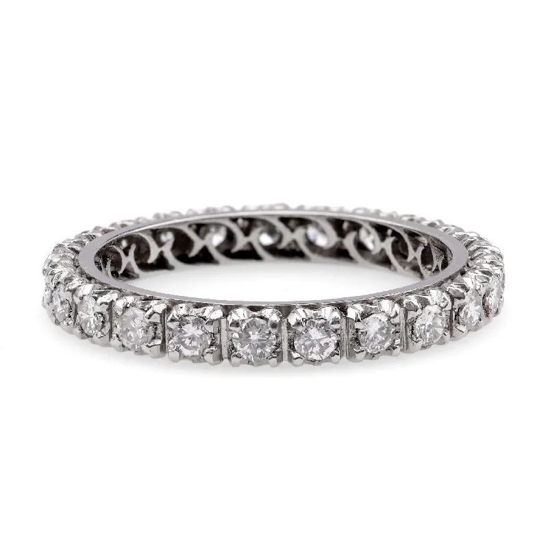 custom name rings for women-Vintage Diamond Platinum Eternity Band