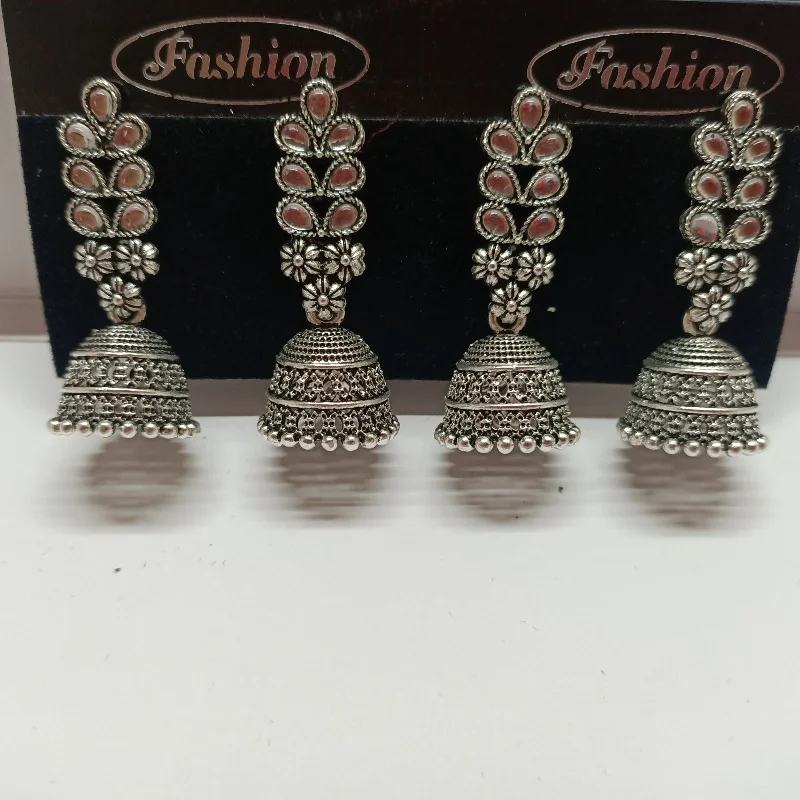 fashion gemstone earrings for women-Tahura Oxidised Plated Jhumki Earrings