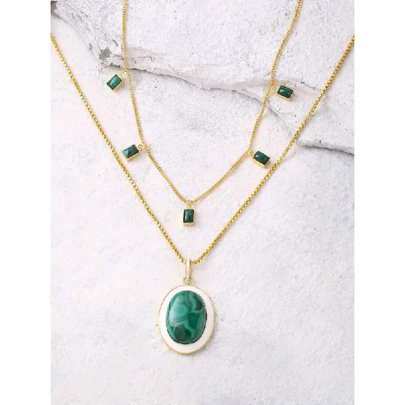 personalized necklaces for women-Zurooh 18K Gold Plated Green Natural Malachite Stacking Necklace