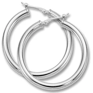 layered earrings for women-14K WHITE GOLD 31MM TUBE HOOP EARRINGS