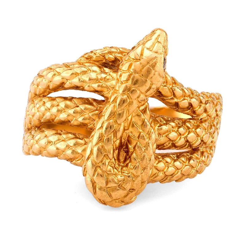 gothic rings for women-Vintage Diamond 18K Yellow Gold Snake Ring