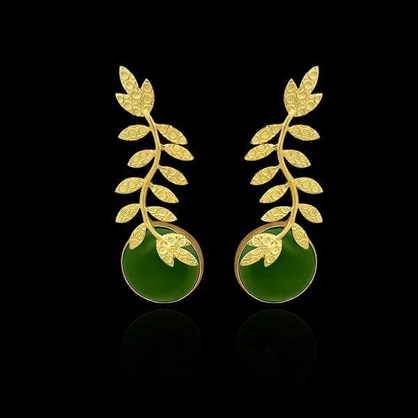 colorful gemstone earrings for women-Kriaa Resin Stone Gold Plated Leaf Design Dangler Earrings - 1313101B