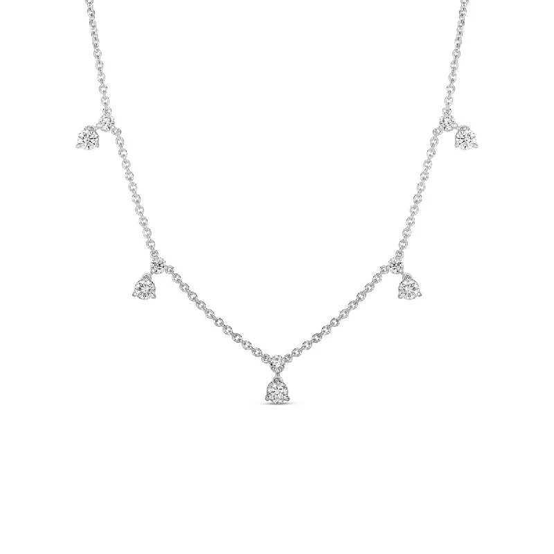 wedding pendant necklaces for women-18K Gold 5 Station Diamond Necklace