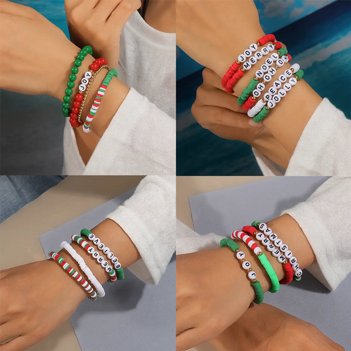 engraved bracelets for women-Casual Letter Soft Clay Beaded Christmas Women's Bracelets