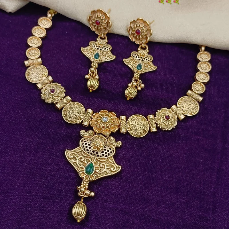 fashion statement necklaces for women-Manisha Jewellery Gold Plated Pota Stone Necklace Set