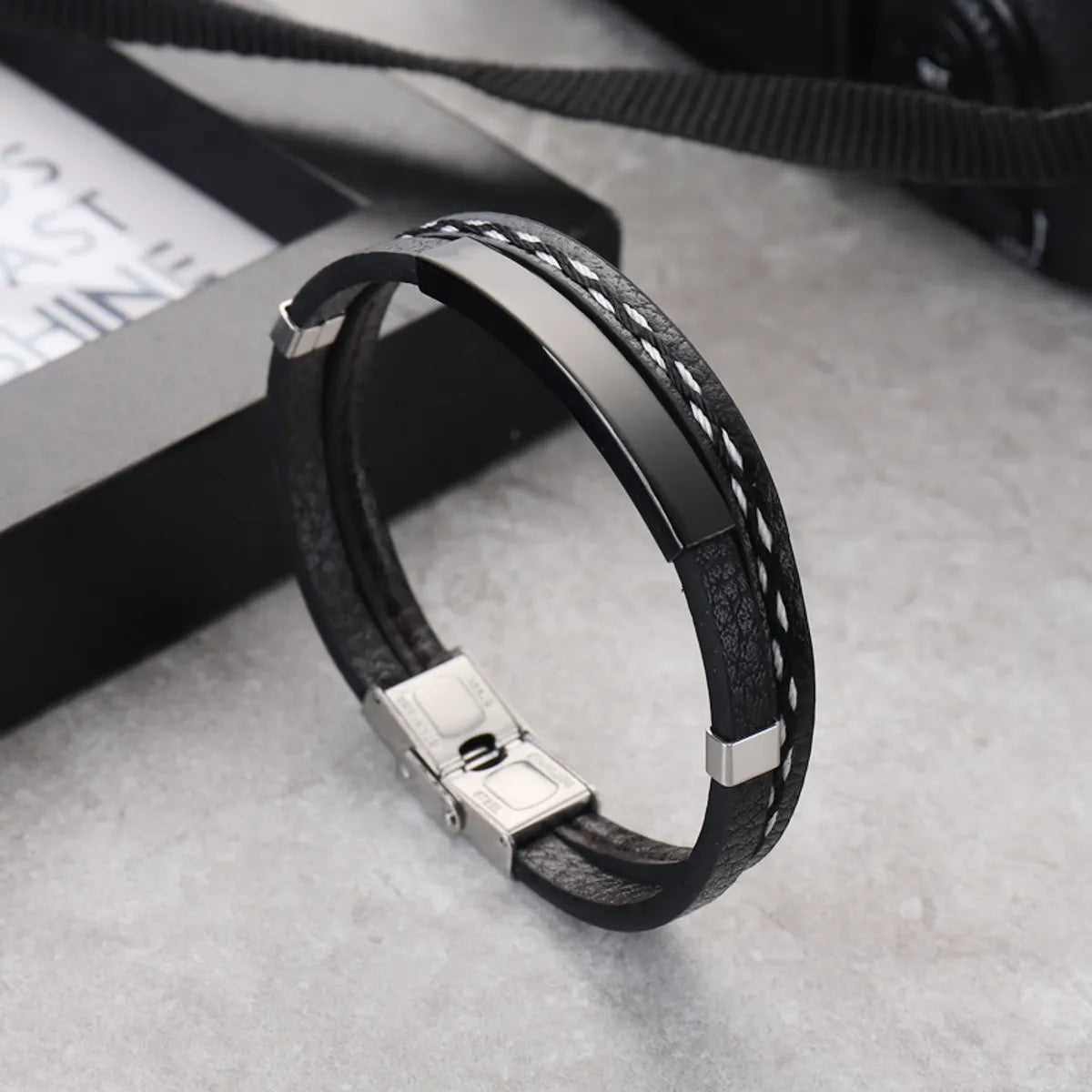 simple bangle sets for women-Punk Solid Color Titanium Steel Polishing Unisex Bracelets 1 Piece