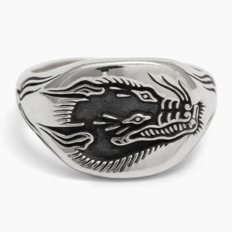 silver rings for women-Dragon-Dog Signet