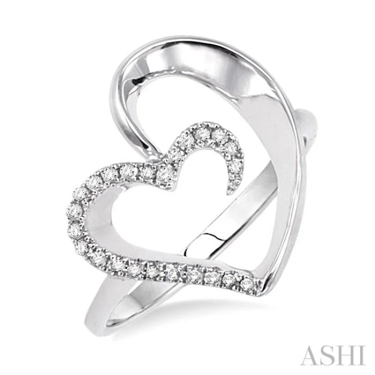 wedding rings for women-1/10 Ctw Round Cut Diamond Heart Shape Ring in Sterling Silver