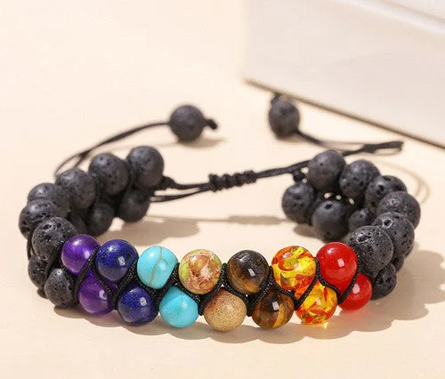 Colorful Volcanic Rock Woven Bracelet