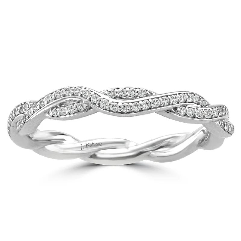 unique diamond engagement rings for women-JULEVE 14KT WHITE GOLD .22 CTW DIAMOND TWIST WEDDING BAND