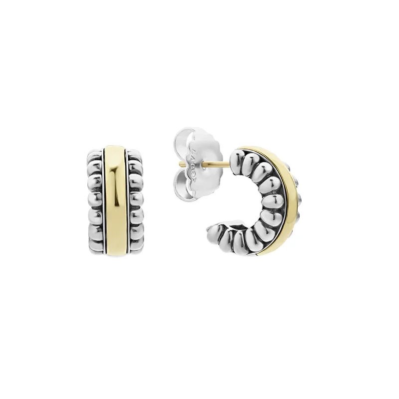 elegant earrings for women-Signature Caviar Small Fluted Hoop Earrings in Sterling Silver and 18k Yellow Gold