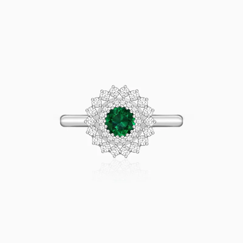 antique rings for women-Silver Zircon Emerald Sunshine Ring