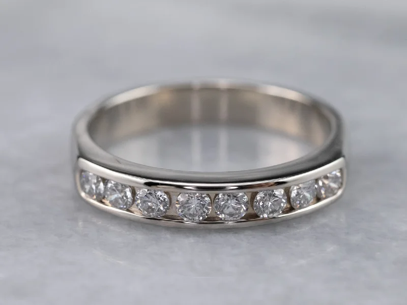 custom engagement ring designs for women-Channel Set Diamond White Gold Wedding Band